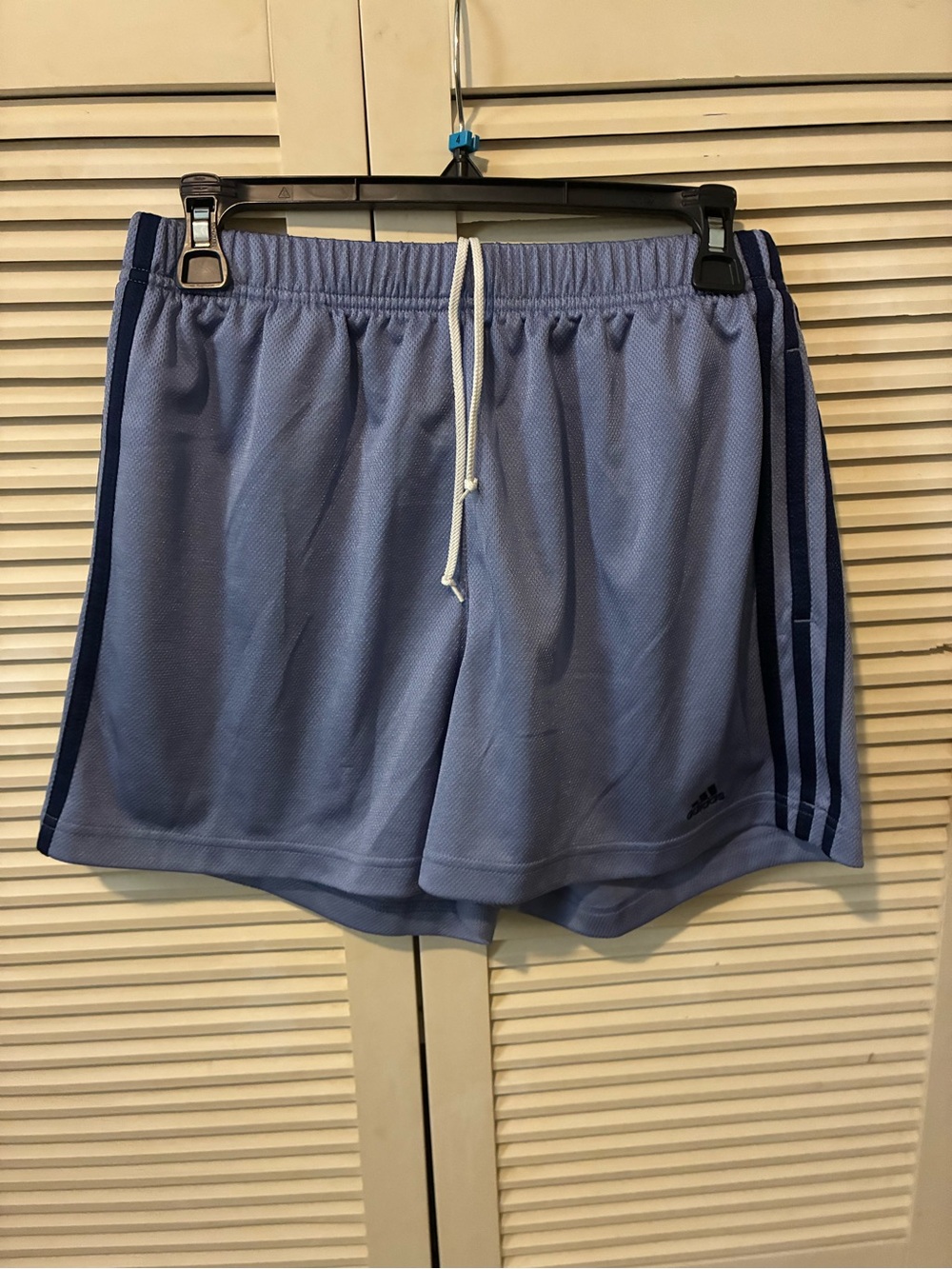 adidas Light Blue Athletic Shorts with Navy Side Stripes